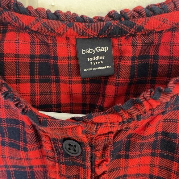 Baby Gap Red Plaid Button Down Ruffle Shirt Size 5/5T Navy Cotton Holiday Kids - Picture 2 of 6
